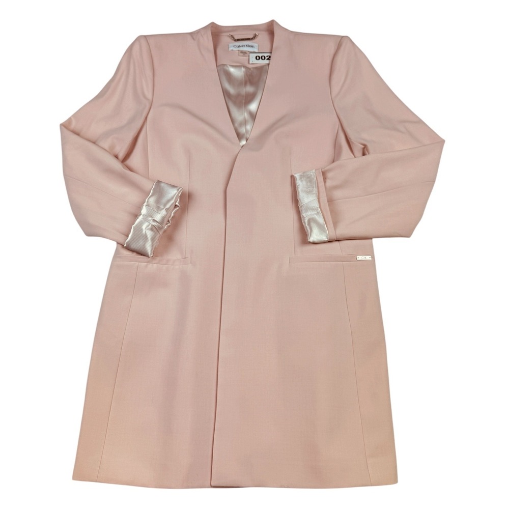 Calvin Klein Womens Blush Pink Longline Collarless Open Front Blazer Size 14